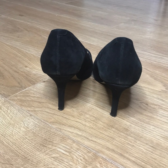Black suede leather peep toe heels - Picture 3 of 5